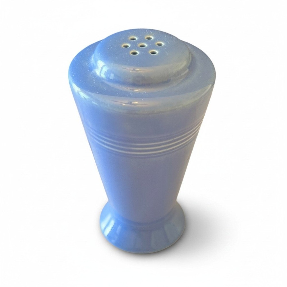 Fiesta Vintage Blue Ceramic Salt Pepper Shaker Art Deco Style Ribbed Periwinkle